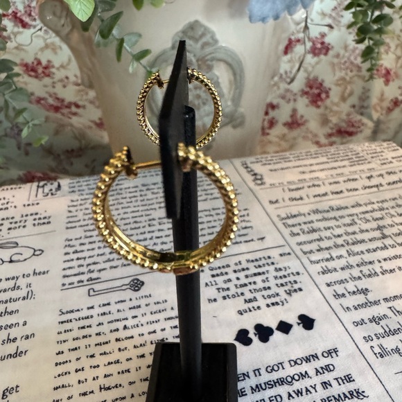 Stainless Steel Gold Crystal Hoop Earrings - Women Jewelry - Picture 3 of 3